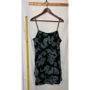 Motel Rocks Black Mint Green Dragon Print Mini Slip Dress L